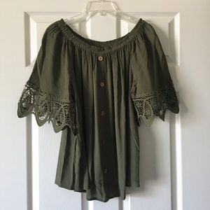 GiGiO USA Off the Shoulder Top (Olive Green)